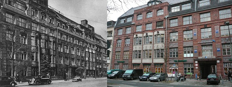Hauptverwaltung der Askania-Werke in der Kaiserstraße, heutige Bundesallee, 1951 und 2014 (Foto: BBWA)